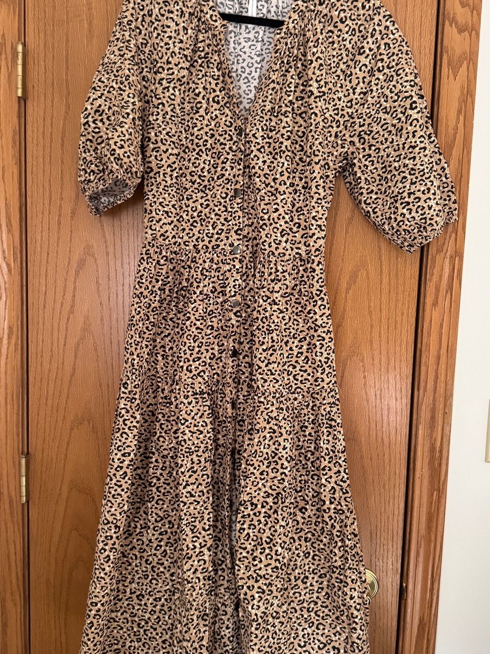 Apiece Apart Leopard-Print Button Midi Dress in Tan and Black